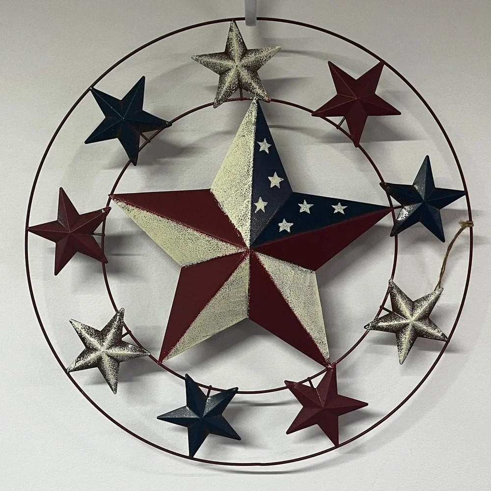 Patriotic Metal Barn Star Wall Decor Red White Blue 18
